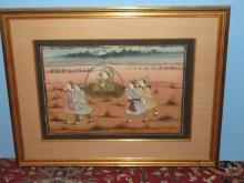 Original Artwork Indian Sikh Hindu Deity Being Carries in Palanquin AKA Litter Traditional