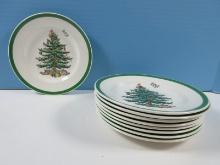 8 pcs. Spode China Christmas Tree Green Trim 6 3/8" Bread and Butter Plates