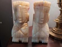 (DBR1) PAIR OF CARVED GREEN ONYX TIKI GOD BOOKENDS. THEY MEASURE 3-1/4"W X 2-3/4"D X 8"T.