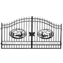 NEW GREATBEAR 14FT. BI-PARTING WROUGHT IRON GATE NEW SUPPORT EQUIPMENT With artwork "Deer" in the