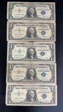 (5) 1957 US $1 Silver Certificates STAR Notes