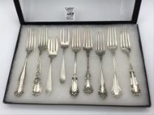 Lot of 9 Various Sterling Silver Forks