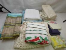 MISCELLANEOUS TOWELS, TABLE CLOTHS AND RUNNERS, PILLOW CASES, AND CROCHETED TABLE COVERS AND