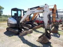 BOBCAT E32 MINI EXCAVATOR, 1,843+ hrs,  CAB, RUBBER TRACKS, BACKFILL BLADE,