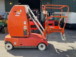 SNORKEL BOOM LIFT MODEL MB26J, ELECTRIC, APPROX MAX PLATFORM HEIGHT 26FT , APPROX MAX 10FT, NON