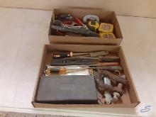 Socket set with case, assorted screwdrivers, mini level, clevis with pin, assorted Performance Tool