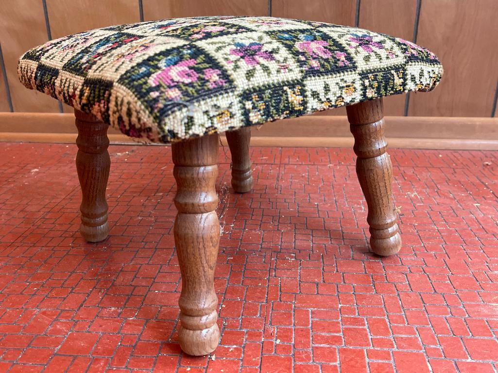 Vintage Needle Point Top Stool