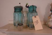 SHELF LOT INCLUDING BALL JARS CHESTNUT FARMS CHEVY CHASE PINT MILK BOTTLE A