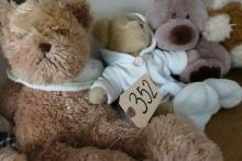 COLLECTION OF TEDDY BEARS AND FRAMED UNDERGLASS FARM SCENE