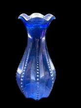 Indiana Glass Cobalt Blue Vase—7" Tall, Small Chipi