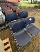 Group of Blue and Maroon Office Sled Chairs