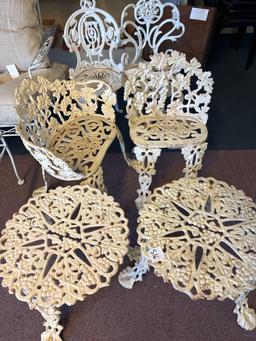 five pieces cast-iron garden furniture one aluminum piece