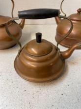3 vintage copper tea kettles