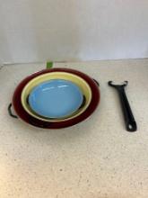 3 B and M MDF Douro skillets 3 color in box with handle mid century