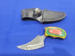 Knife w/ Muti-Colored Handle & Sheath Small hand knife with muti-colored wooden handle and leather c