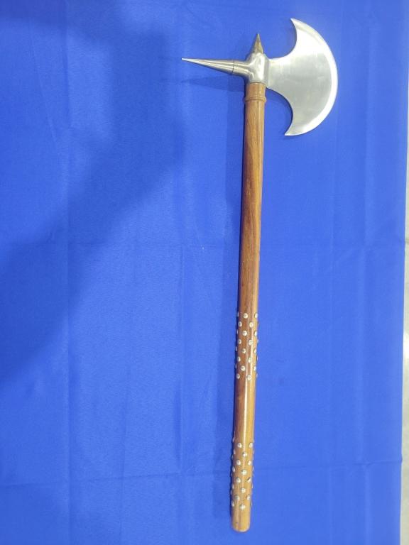 Replica Battle Ax w/ Wooden Handle Replica battle ax with wooden handle, does have grips on bottom a