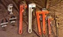 6 Pipe Wrenches and 3 Clamps
