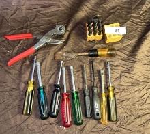 Assortment of Socket Screwdrivers, Leather Punch with letters