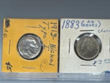 Better Grade 1883 V Nickel, 1913 Buffalo Nickel bid x 2