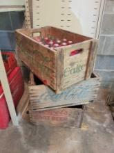 Vintage wood Coca-Cola crates and Howels Rootbeer
