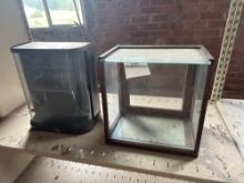 two vintage glass front countertop displays