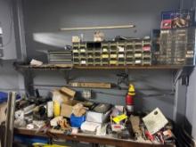 Contents above workbench, hardware organizers, vice, hardware
