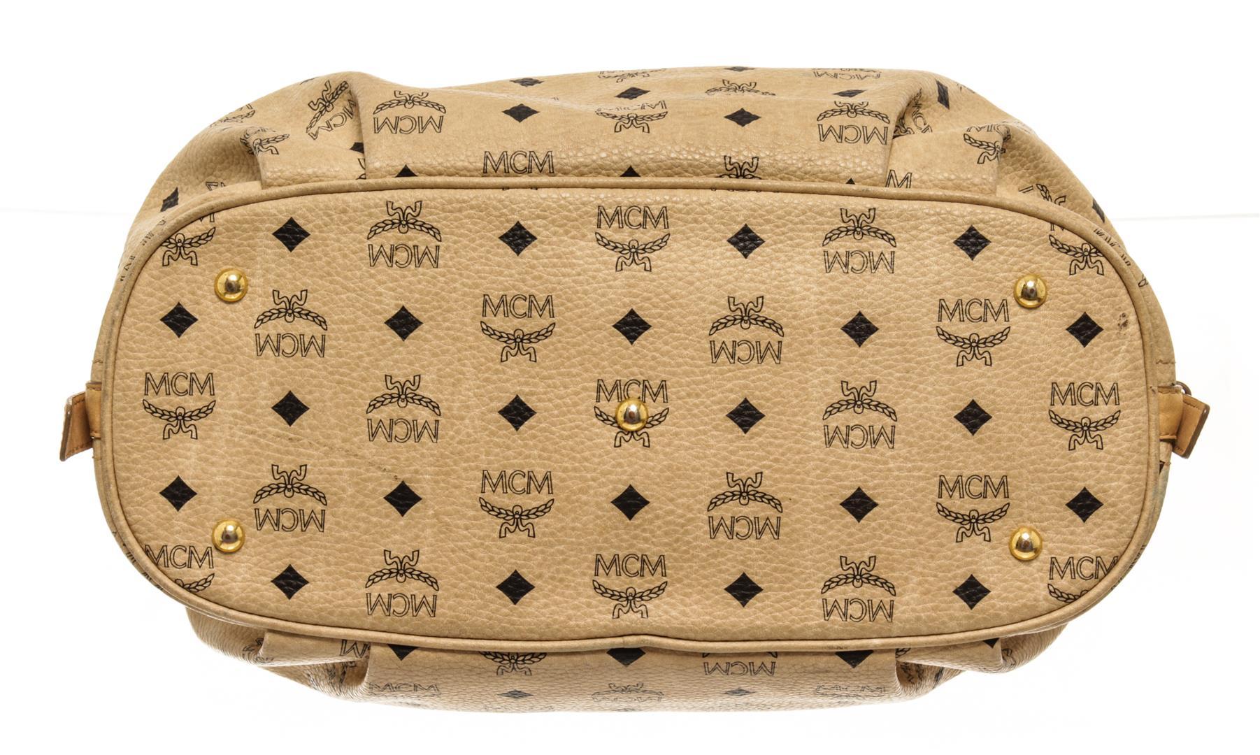 MCM Cream Coated Canvas Visetos Hobo bag