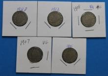 Lot of 5 Liberty Head Nickels - Various Years