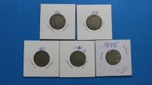 Lot of 5 Liberty Head Nickels - Various Years