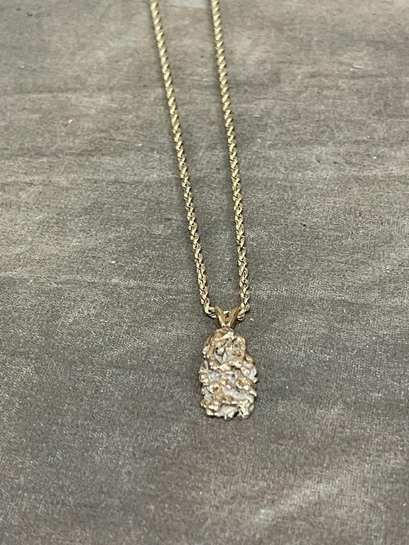 Fourteen Carat Gold Chain with a Gold Nugget