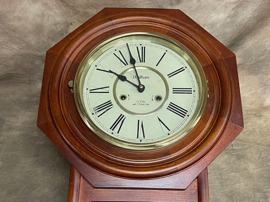 Vintage Cherry Case Waltham 31 Day Chime Wall Regulator Clock