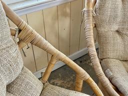 Pair of Rattan Rocking and Swivel Chairs with Upholstered Cushions