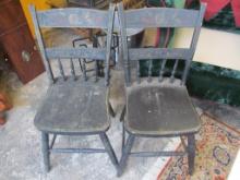 Pair Decorated Black Side Chairs