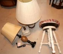20" White Wooden Stool with Three Lamps