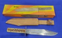 Compass Brand Bowie Knife Compass brand Bowie knife, comes with leather carrying case and box, stag