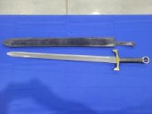 Mid Evil Replica Sword Large mid evil replica sword, brass bolister and end, measures 39.5"